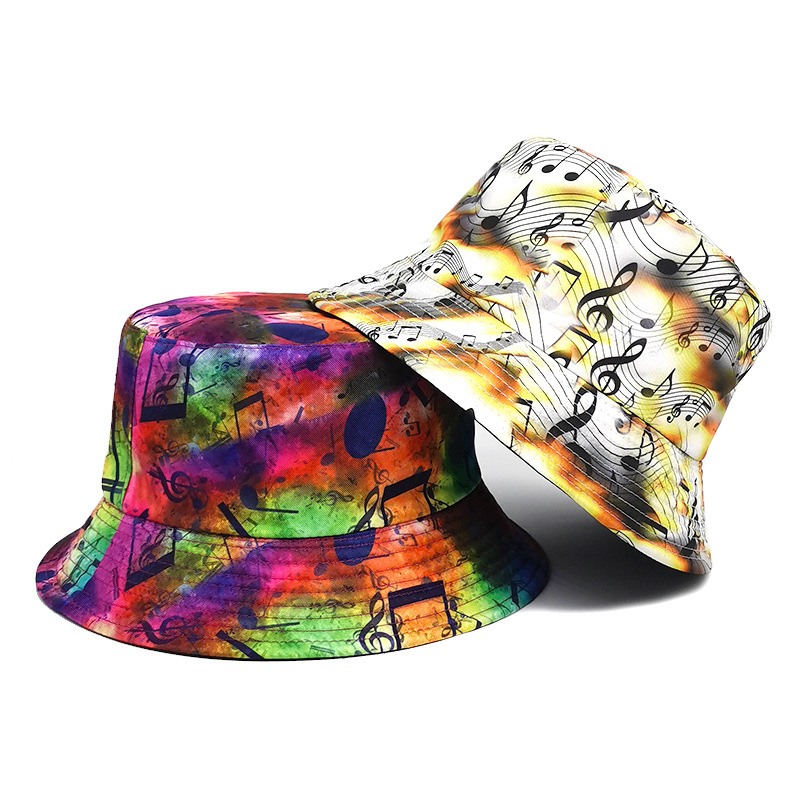 Bucket Hat Hats Type Unisex Retro Streetwear Color Block Notes Printing Wide Eaves Bucket Hat