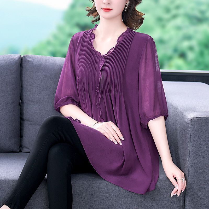 大码女装时尚短袖衬衫2025夏装新款韩版高档时尚性感外搭女生衬衫