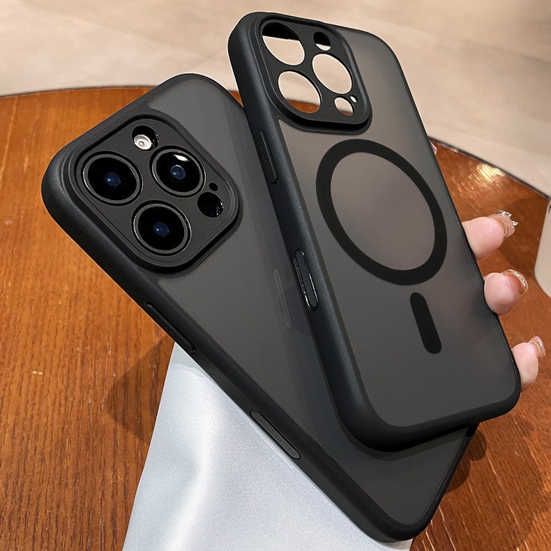 Apunción magnética negra mate simple para iphone16ProMax serie ai botón 13 Apple 15 funda para teléfono móvil 14