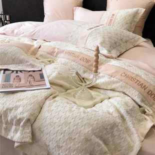 100% Cotton Brushed Four-Piece Set with Houndstooth Embroidery, Warm Bedding Multi-Piece Set, Brushed and Warm