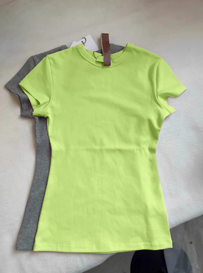 ミントグリーンショルダー半袖Tシャツ女性用2025新しいラウンドネックスリム夏ドーパミン着用ホットガールBMトップ|undefined