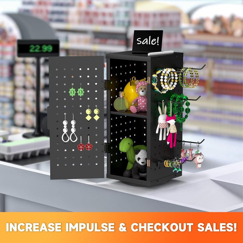 Rotating Pegboard Display Stand for Mall Counters, Multi-Sided Jewelry and Key Organizer, Small Shelf for Home Use, Rotatable Display Rack Rotating Pegboard Display Stand for Mall Counters, Multi-Sided Jewelry and Key Organizer, Small Shelf for Home Use, Rotatable Display Rack