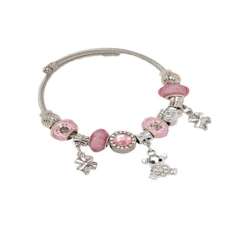 Pulsera Panjia Dora DIY cuentas de aleación de diamante de hoja de oso amor colgante brazalete abierto