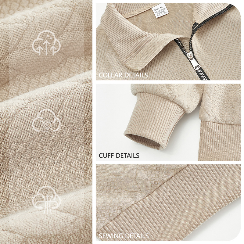Cross Border American Retro Casual Stand Collar Zipper Pullover Loose Knitwork Long Sleeve Outdoor Custom_voghion.com