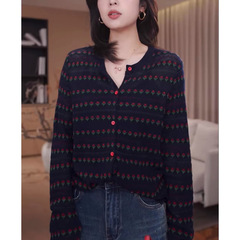 休闲百搭私服提花织韵时尚条纹针织衫女2025新款秋季开衫外套上衣
