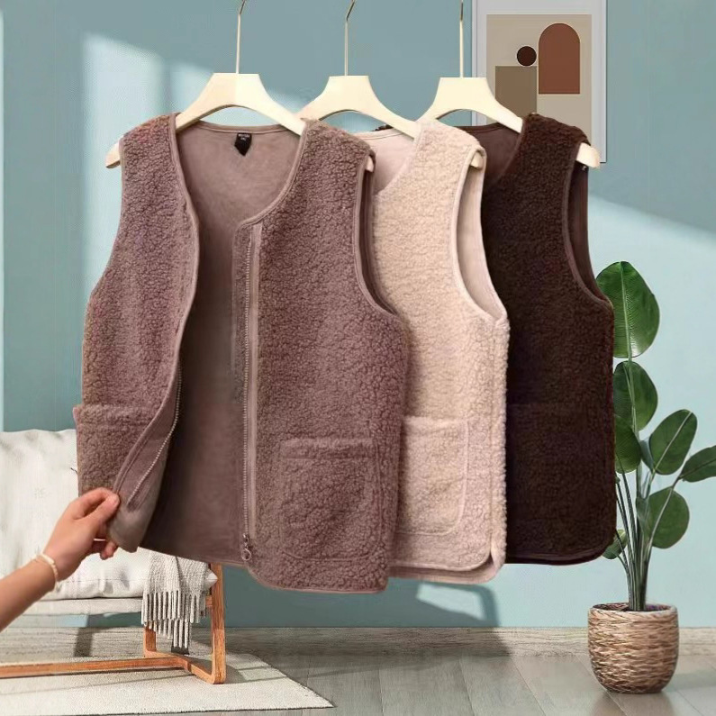 新款羊羔绒马甲背心秋冬季皮毛一体外穿拉链马甲保暖背心加绒加厚
