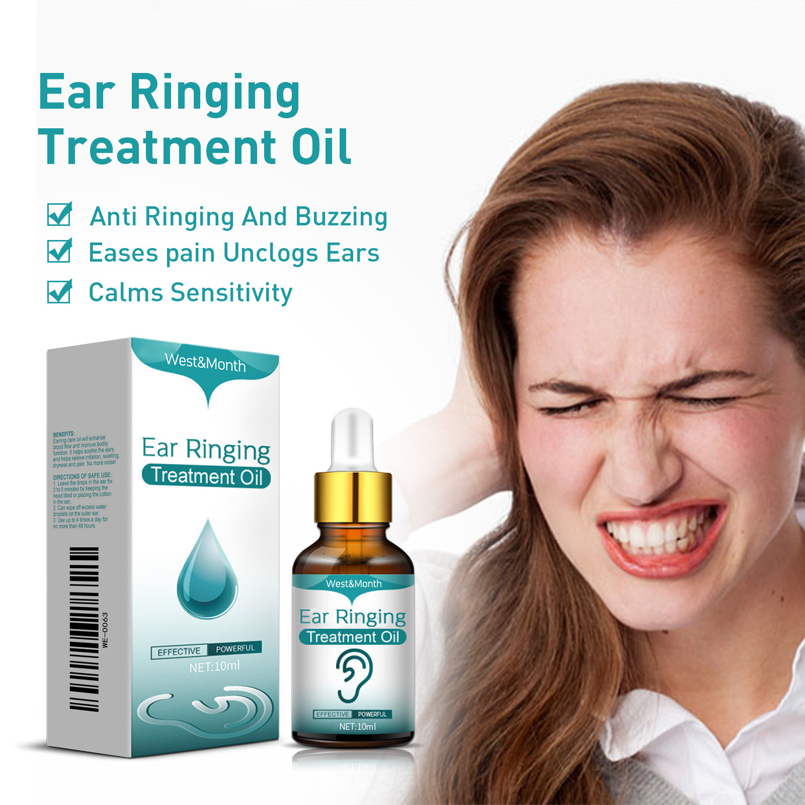 West&Month Ear Drops Gentle Cleansing and Comfortable Ear Care for Daily Use, Easy-To-Use Refreshing Ear Care Ear Drops