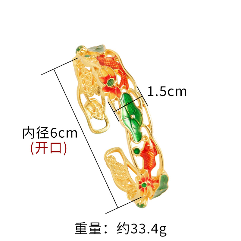 Esmalte Lotus Pond Moonlight pulsera abierta de alto grado de diseño de nicho retro elegante todo fósforo Luz de lujo arena joyería de oro