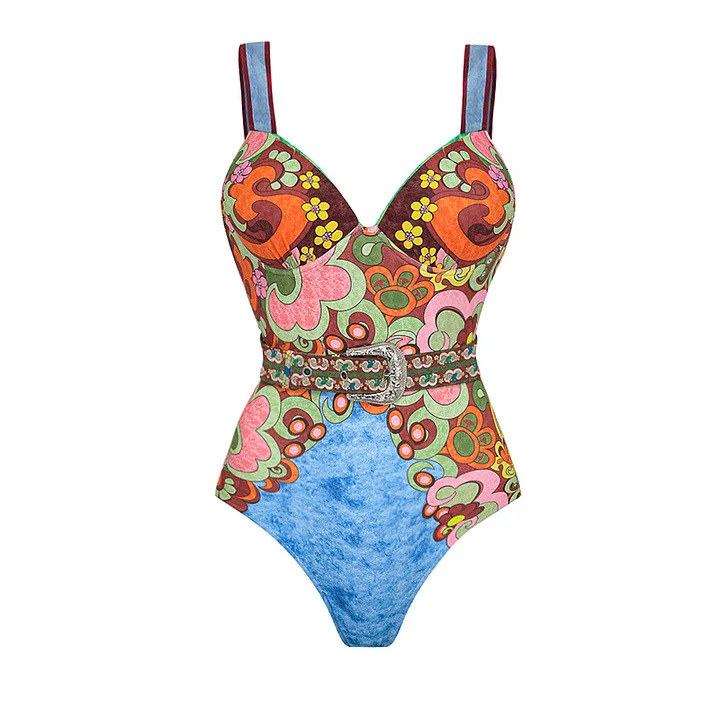 Bedruckter Damen-Einteiler-Badeanzug – Sexy Strandmode im amerikanischen Stil mit Rock-Überwurf_voghion.com