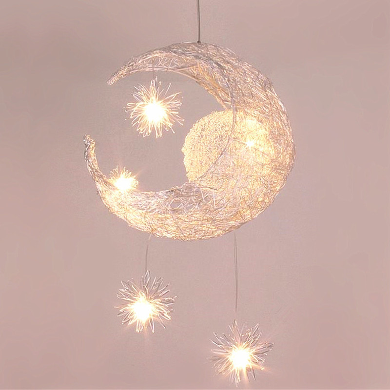 Pastoral Moon Star Aluminum Line Restaurant Chandelier Personalized Creative Coffee Tea House Lamp Bedroom Study Living Room Entrance Lamp