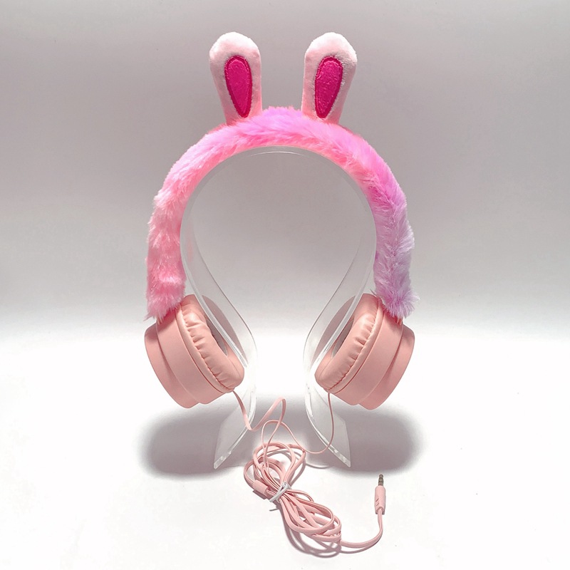 Moving Man Cross-border New Style Headphones Rabbit Plush Cartoon Headset Children's Cute Headset with Wire