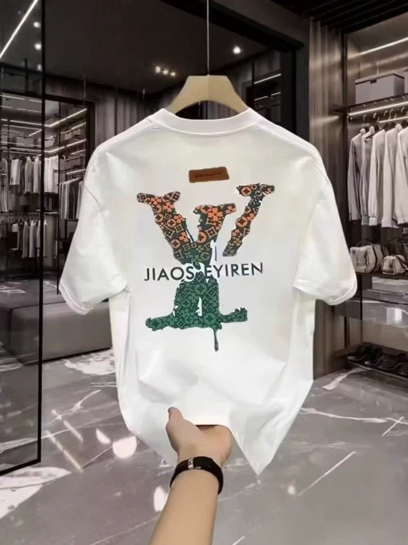 men's summer white colored cotton T-shirt