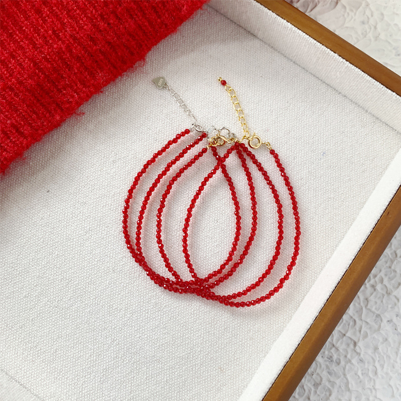 Color-free Imported Red Spinel Beaded Bracelet Women's Light Luxury Niche High-end Sense 2023 New Year of Life