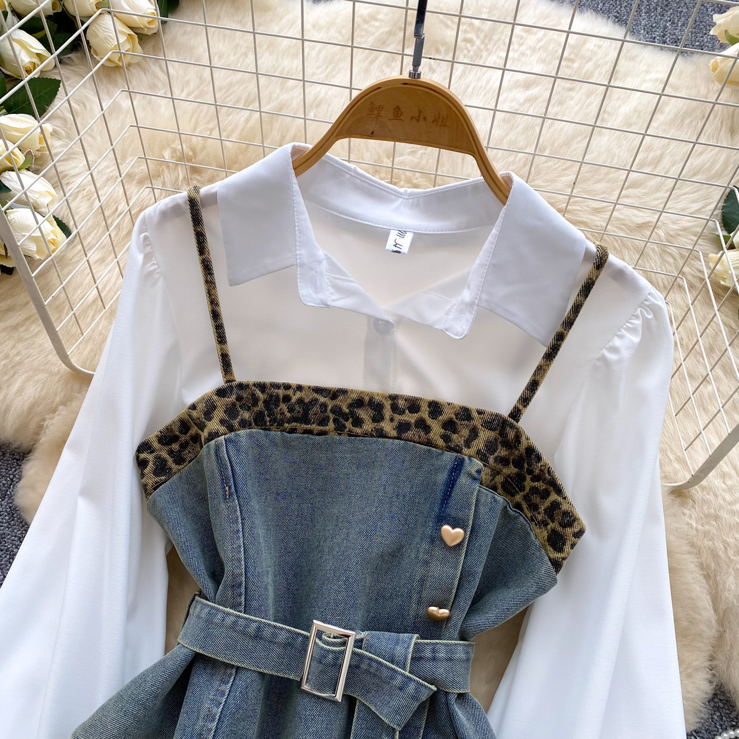 French Retro Women's Leopard Print Two-piece Vest Set With Belt_voghion.com