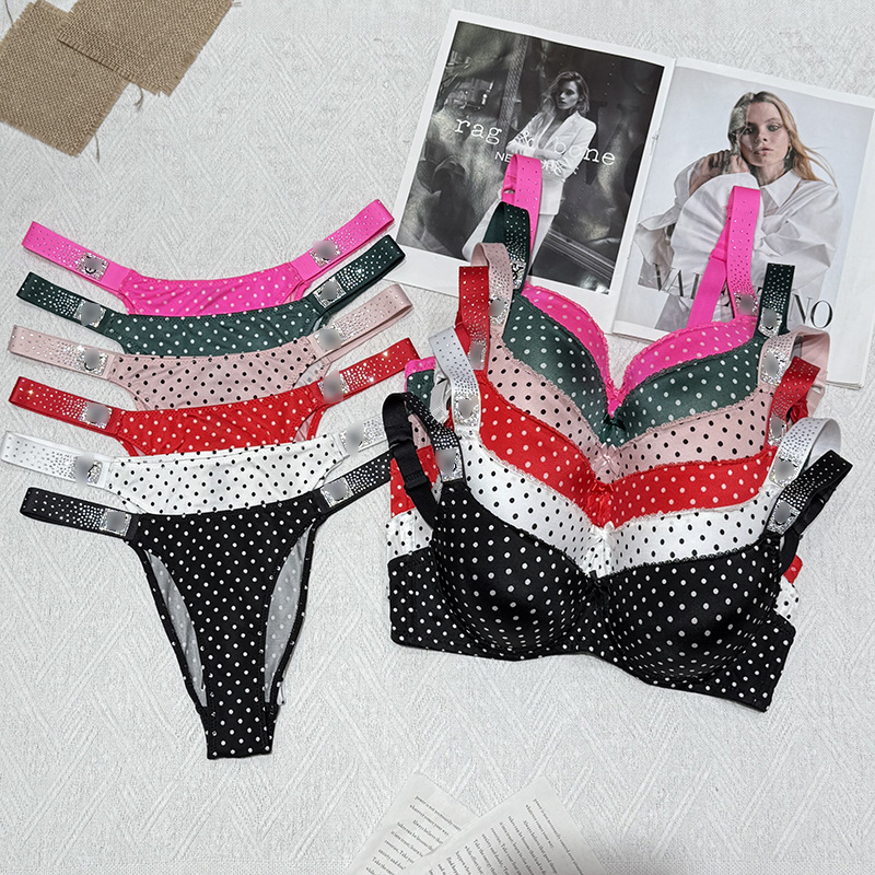 Lingerie Underwear Set with Secret Shoulder Straps, Gradient Shiny Rhinestones, Polka Dot Sexy Lingerie Set Lingerie Underwear Set with Secret Shoulder Straps, Gradient Shiny Rhinestones, Polka Dot Sexy Lingerie Set