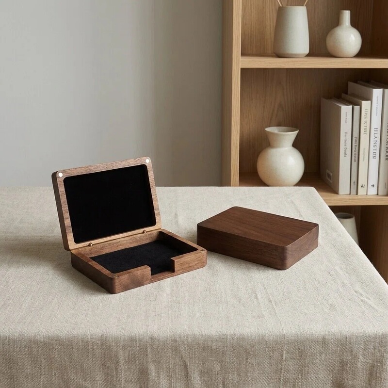Black walnut open flip packing box business card case portable card membership card storage box wooden business card holder