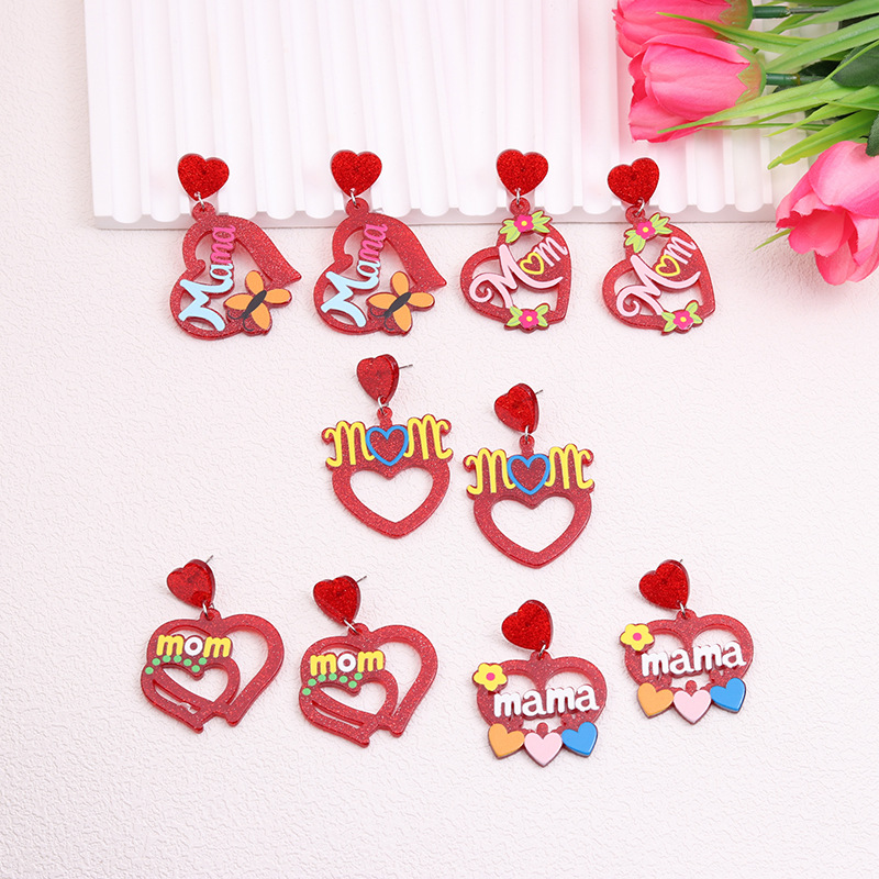 Cute Simple Style Letter Heart Shape Arylic Printing Mother'S Day Women's Drop Earrings 1 Set 1 Pair display picture 4