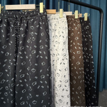 卡通印花灯芯绒直筒裤女秋冬季加绒裤子女休闲百搭宽松高腰阔腿裤