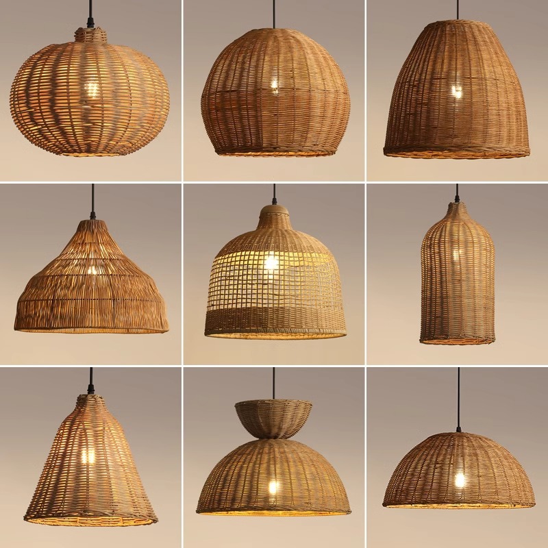Araña de ratán Personalidad creativa Wabi-Jifeng Homestay Arte tejido Pantalla Lámparas antiguas Lámpara de decoración de restaurante de hotel