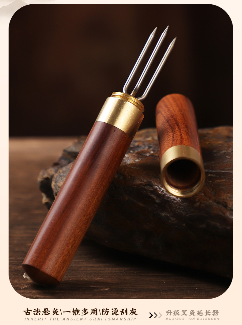 Moxa Cone Holder and Ash Tray Set Handheld Moxibustion Tool with Three-Prong Cone Tip for Home Use key features
