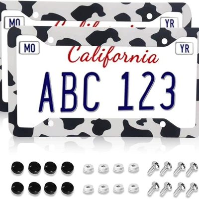 Cross-border cow license plate frame black and white spot UV printing license plate frame American license plate frame American standard aluminum alloy license plate