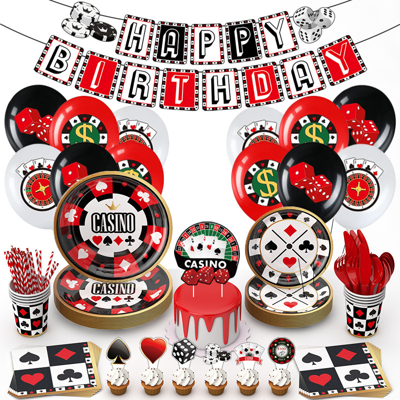 Amazon Casino jugando a las cartas cumpleaños decoración tema plato de papel desechable taza de papel tejido partido suministros traje