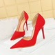 1298-8 Simple Banquet High Heels Slim Heel Shallow Notched Pointed Side Hollow Vintage Litchi Pattern High Heel Single Shoe