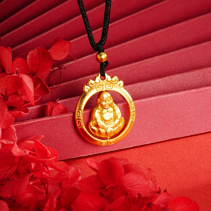 Antiguo collar de Buda giratorio Vietnam chapado en oro vintage joyería auspicioso Lotus colgante suministro directo fábrica