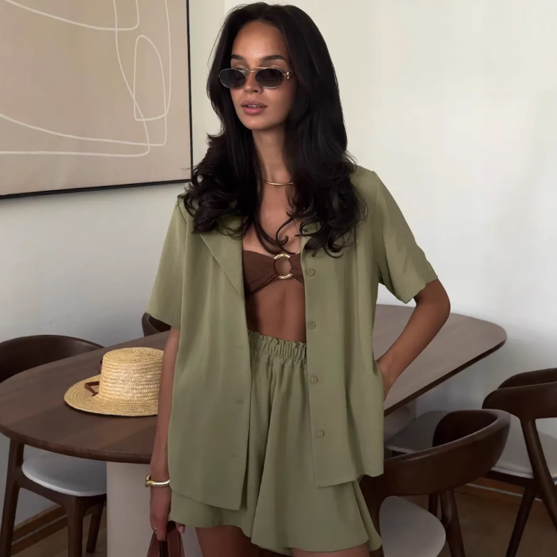 2026 New Summer Thin Style European and American Foreign Trade Fashion Casual Cool Vacation Style Loose Short Suit Women's Clothing
