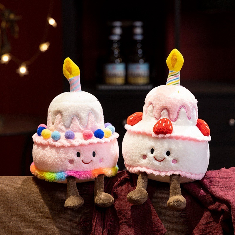 誕生日の歌を歌うケーキ人形かわいい恋人レインボーストロベリーケーキぬいぐるみ誕生日ギフト小道具|undefined