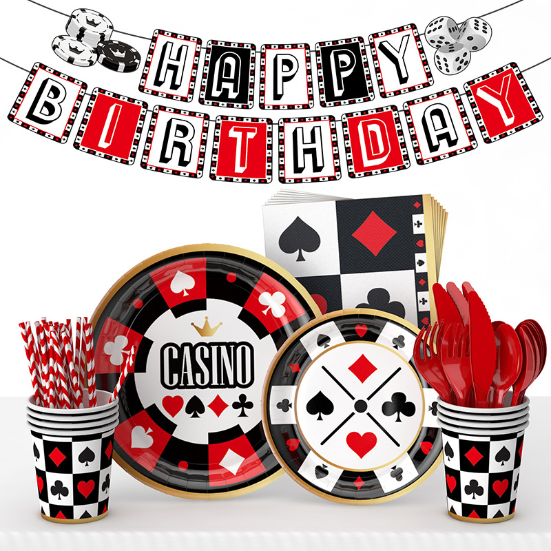 Amazon Casino jugando a las cartas cumpleaños decoración tema plato de papel desechable taza de papel tejido partido suministros traje