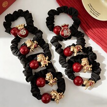 金色小马针织发圈2026新年本命年生肖合金有钱红色皮筋高弹力发绳