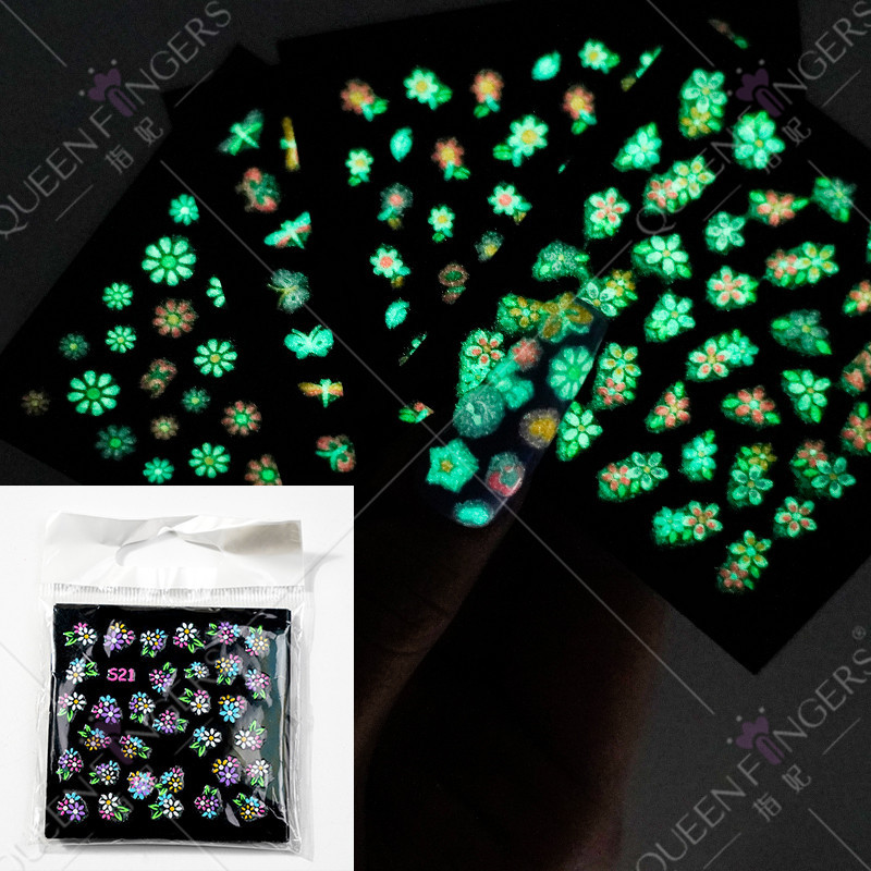 Nueva manicura luminosa mariposa pegatinas amor flor mixta manicura luminosa uñas pegatinas luminosas pegatinas de uñas