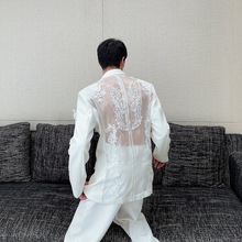 高定刺绣工艺透视西服长裤套装纯白色男婚纱礼服52425285控价360