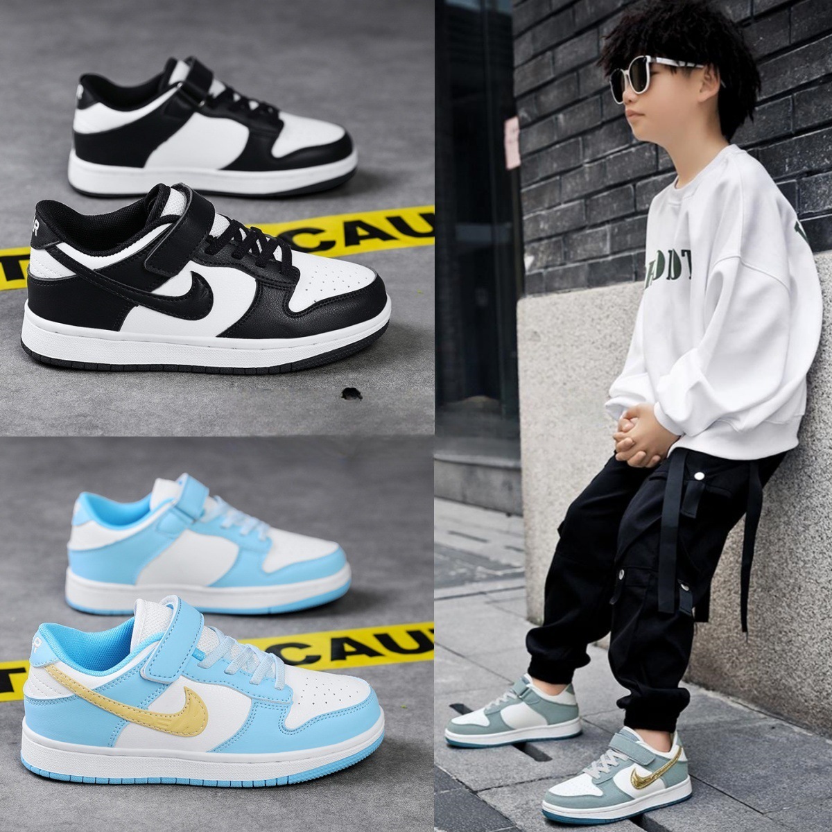 Authentic Putian Kids' Aj Shoes, Children's Green Apple Black and White Dunk Sneakers, Student Boys' Shoes, Sports Shoes for Girls and Middle-Aged Children
