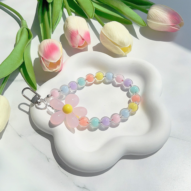 Cadena de cuentas de color flor rosa