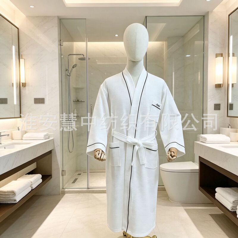 Pure Cotton White Waffle Custom Hotel Bathrobe Spa Spa Club Beauty Salon Bathrobe Export Export Cross-Border Pure Cotton White Waffle Custom Hotel Bathrobe Spa Spa Club Beauty Salon Bathrobe Export Export Cross-Border