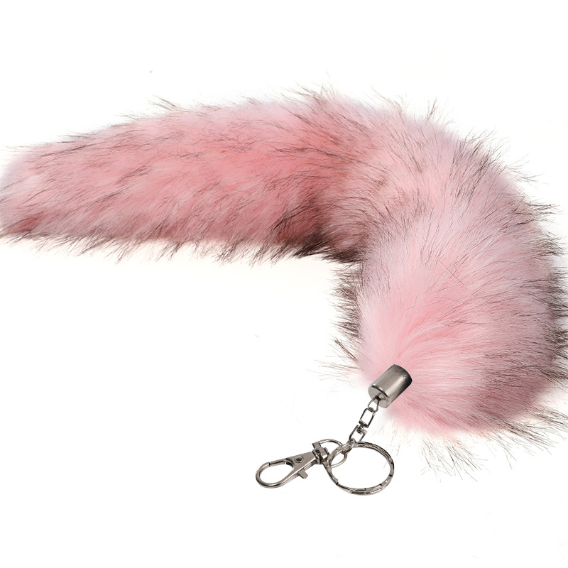 LLavero de cola de zorro de gran tamaño colgante de las mujeres llavero de coche bolsa colgante de piel real