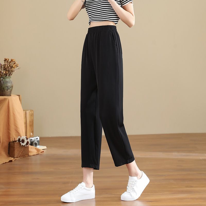 夏用薄手のショートパンツ、背の低い女性向けのアイスシルクパンツ、薄手のカジュアルストレートパンツ、スリムでドレープ感のある9点パンツ|undefined