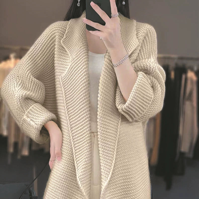 Осенний кардиган, цветной классический пиджак, вязаный свитер, высокий воротник, увеличенная толщина, свободный крой