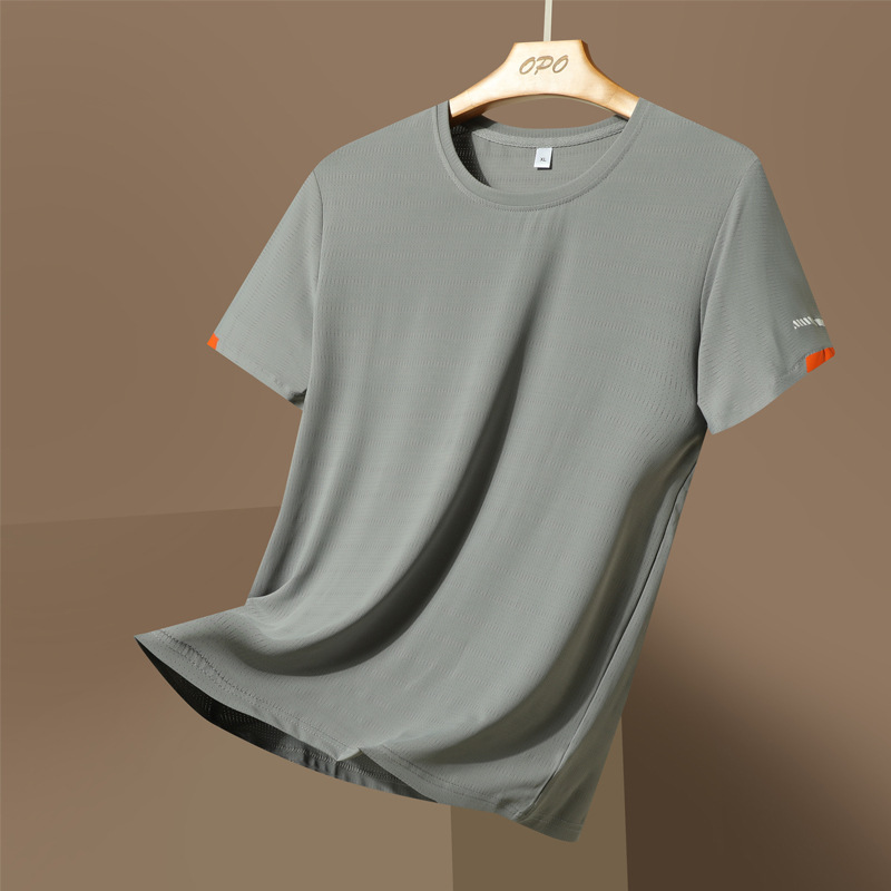 Men's Clothing Men's Summer New Short Sleeved T Shirt Ice Silk Quick Drying Round Neck Top Versatile Sports Casual T Shirt_viptrois.com
