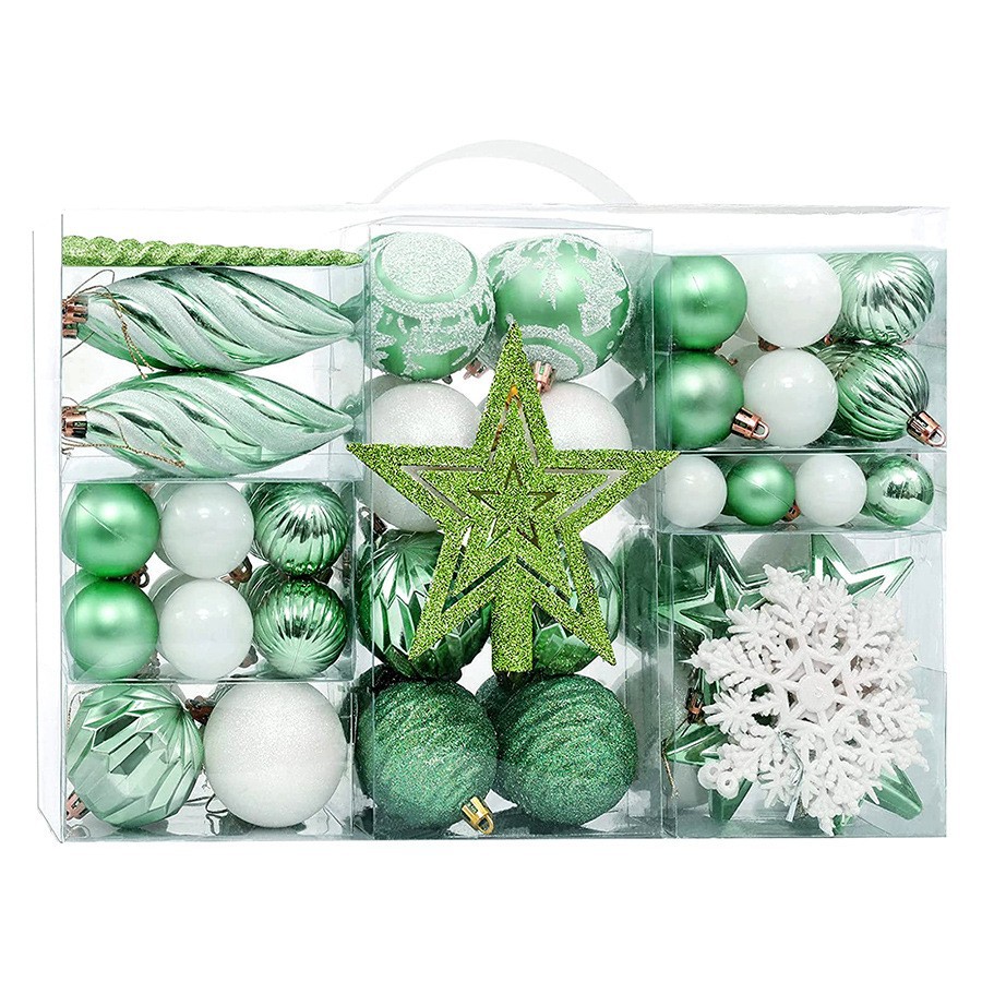 Caja de regalo de Navidad transfronteriza 100PCS Juego de caja de regalo de estrella de techo de árbol Colgante de bola de Navidad pintado de plástico de forma especial