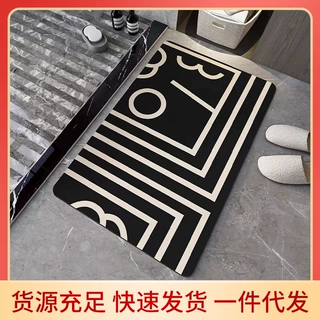 抖音新款水晶绒地垫吸水垫防滑脚垫黑白条纹入户门地毯卫生间地垫