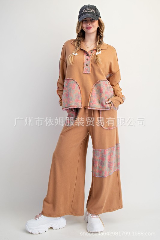 Amazon 25 秋冬新作クロスボーダーヨーロッパとアメリカの服プリントパッチカジュアルラペル長袖ツーピーススーツ女性用|undefined