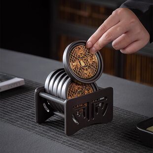闽政 Creative tea mat coaster round Chinese style retro Zen tea ceremony kung fu tea cup holder desktop insulation pad saucer