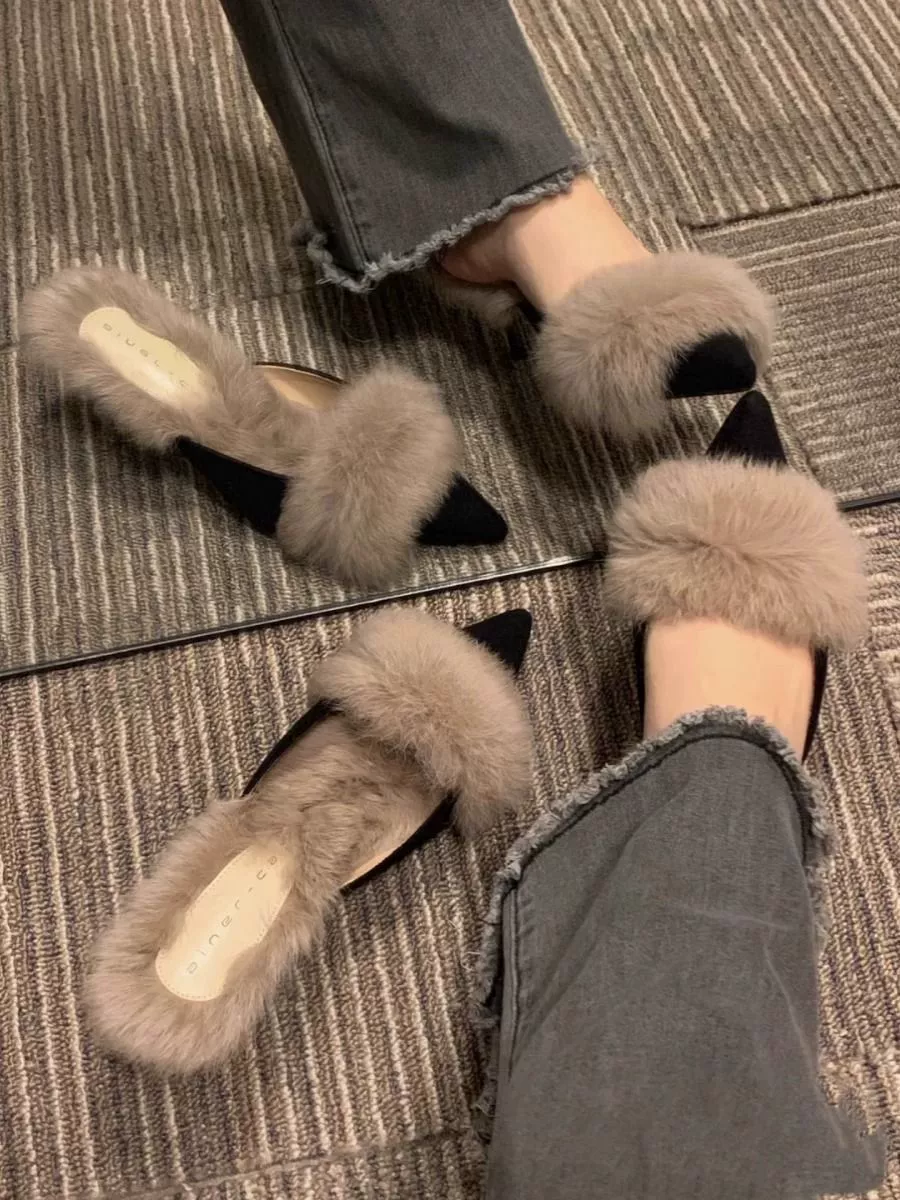 Baotou сплошные туфли на высоком каблуке женский 2024 года с острыми концами и неглубокими противоскользящие тапочки