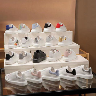 Mcqueen Versatile White Shoes for Women 2022 Summer New Platform Thick Sole Inner Heightening Genuine Leather Breathable Couple Men's and Women's Shoes