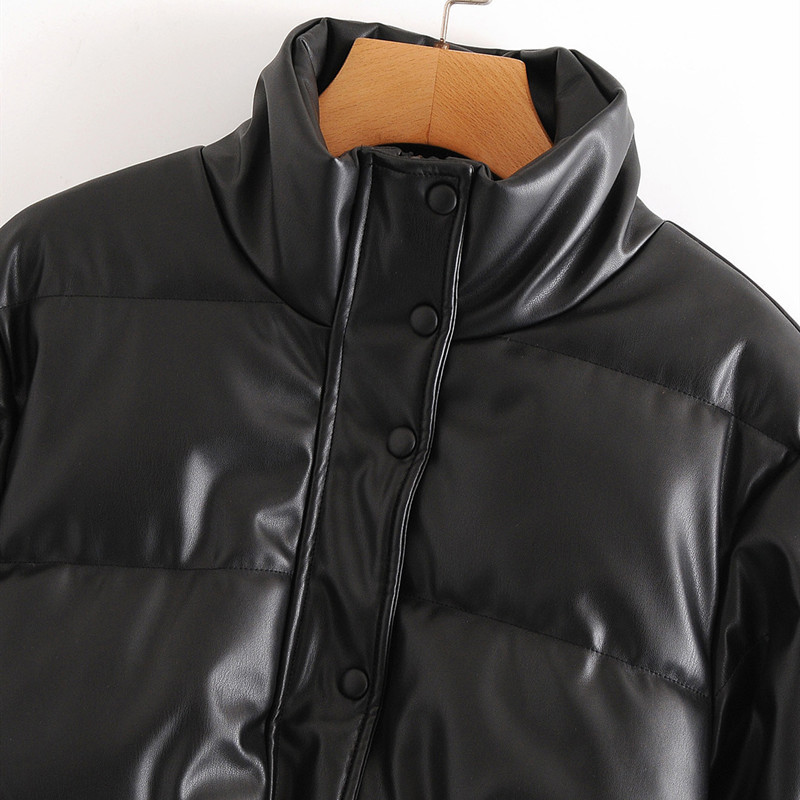 Damenbekleidung neuer Herbst- und Winter-Leder-Baumwollmantel mit Stehkragen, Lederjacke, warmer Kurzbrotmantel für Damen_voghion.com