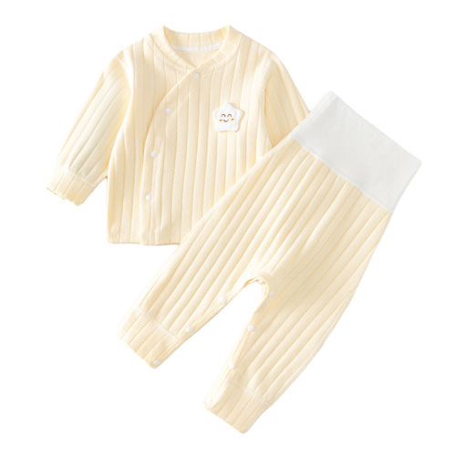 Infant and Toddler Spring and Autumn Soft Flannel Set High-Waist Warm Long-Sleeve Autumn Newborn Easy-Off Pajamas and Underpants Baby Innerwear