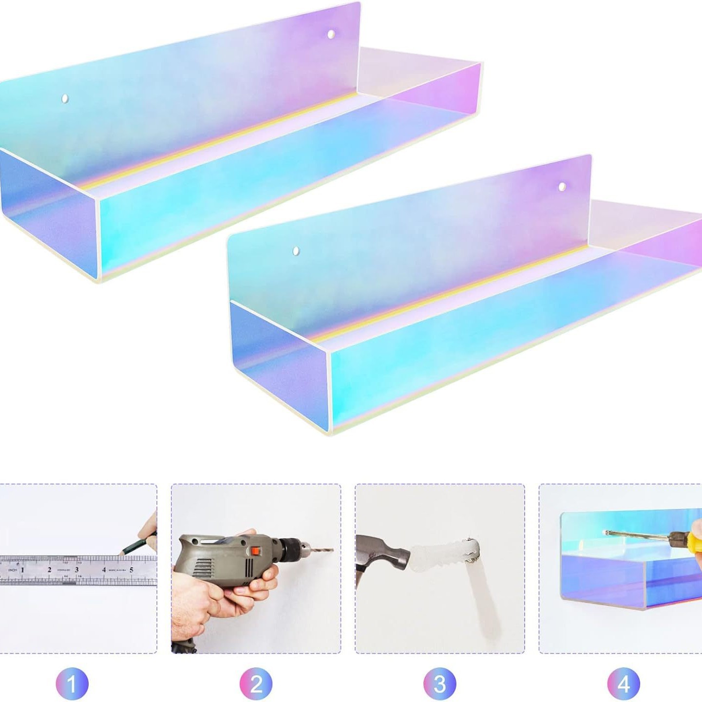 亚马逊款彩色亚克力壁挂式储物架炫彩置物架书本玩具收纳架